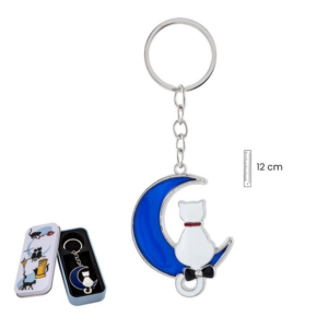 LLAVERO GATO BLANCO LUNA AZUL